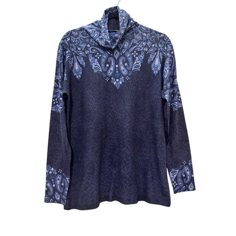Soft Surroundings Blue Paisley Cowl‎ Neck Top Women's Small Long Sleeve Boho